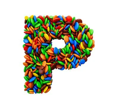 3D illustration of the letter P of multicoloured rainbow candies Stock Illustration