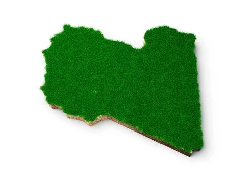 3d illustration of Libya Map soil land geology cross section with green grass Stock Illustration