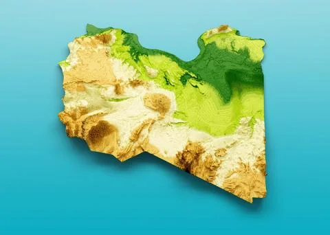 3d illustration of the Libya topographic map on a blue background Stock Illustration