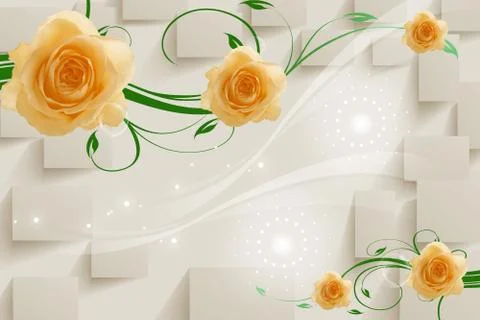 3d illustration, light background, beige ornamental roses Stock Illustration