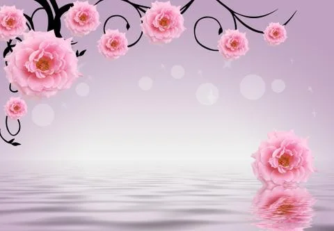 3d illustration, light background, gradient, buds of pink flowers Stock Illustration