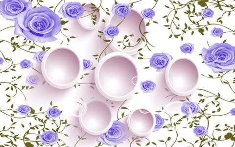 3d illustration, light background, light pink rings and blue roses Stock Illustration