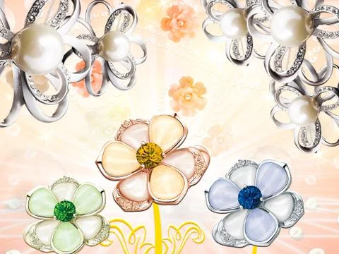 3d illustration, light background, multicolored metallic flowers Stock Illustration