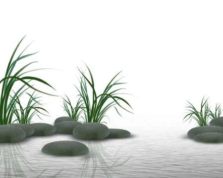3D illustration, light background, round stones, bulrush Stock Illustration