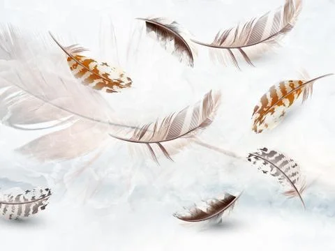 3d illustration, light background, several gray and beige feathers Stock Illustration