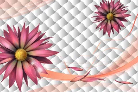 3d illustration, light background, tile, big flowers Stock Illustration