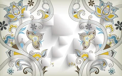 3D illustration, light background, white squares, ornament Stock Illustration