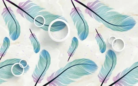 3d illustration, light background, white rings, violet-blue feathers Stock Illustration