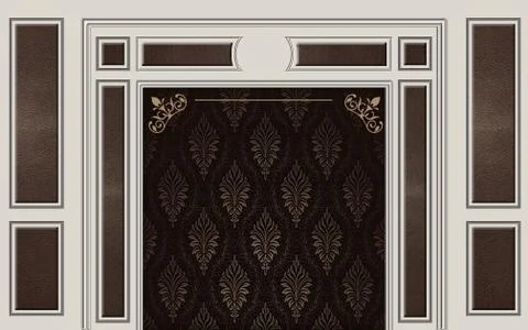 3d illustration, light rectangular panel, brown leather and ornament Illustrazione stock