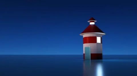 3d illustration, lighthouse layout on a dark background. Lighthouse included Stock Illustration