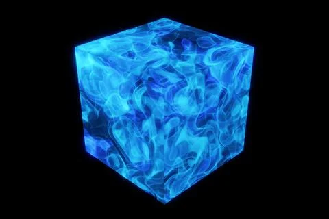 3d illustration  lighting cube with a  blue smoke on black isolated backgroun Illustrazione stock