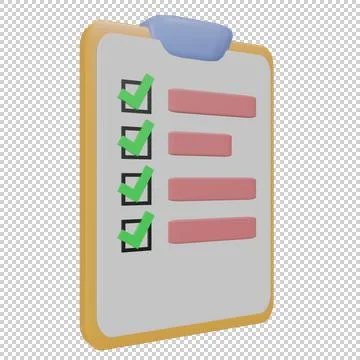 3D illustration List Picture Icon Transparent PNG High Resolution Checklist Stock Illustration