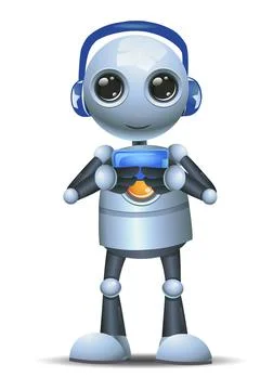 3d illustration of little robot hold smartphone Stock Illustration