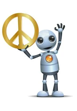 3D illustration of a little robot hold peace sign Stock Illustration