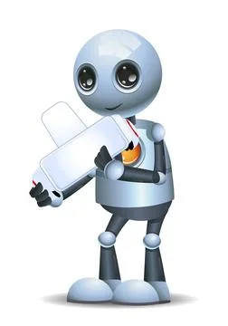 3d illustration of little robot hold and observe metaverse device Stock Illustration