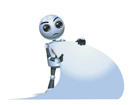 3D illustration of a little robot  pulling paper edge Stock Photos