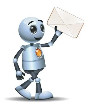 3D illustration of a little robot  worker sending mail symbol Stock Illustration