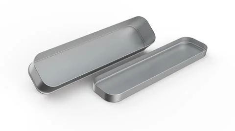 3D illustration of the long rectangle stainless pencil box isolated on the white Stock Illustration