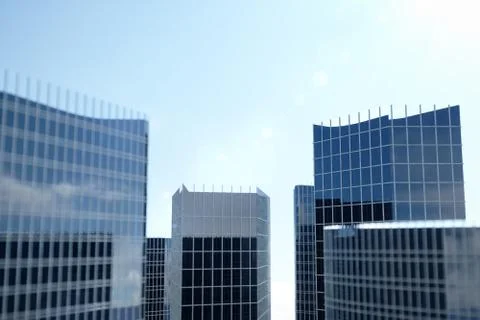 3D illustration Low angle view of skyscrapers. Skyscrapers at in day looking up Stock Illustration