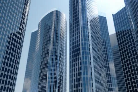 3D illustration Low angle view of skyscrapers. Skyscrapers at in day looking up Stock Illustration