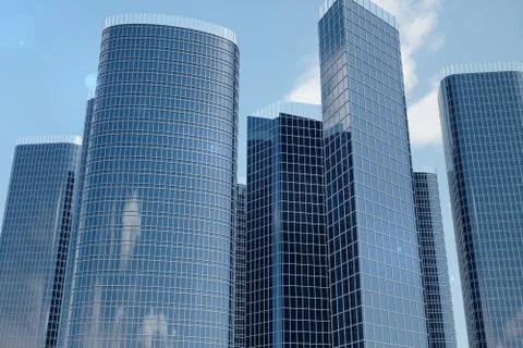 3D illustration Low angle view of skyscrapers. Skyscrapers at in day looking up Stock Illustration