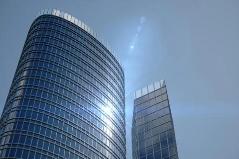 3D illustration Low angle view of skyscrapers. Skyscrapers at in day looking up Stock Illustration