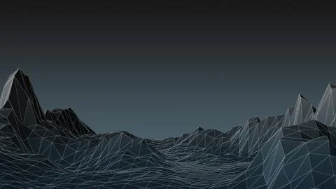 3D Illustration of a Low poly dark mountains landscape for graphic design. Illustrazione stock
