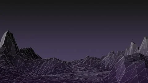 3D Illustration of a Low poly dark mountains landscape for graphic design. Иллюстрация
