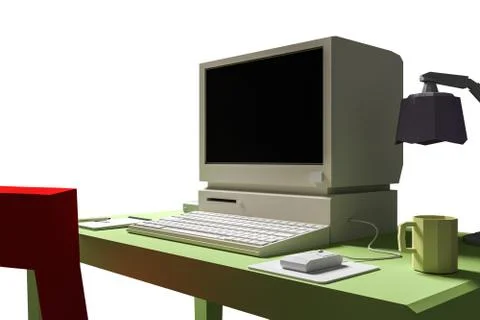 3d illustration of a low poly desk isolated on white background Stock Illustration