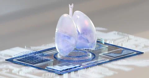 3d illustration of lungs on a digital tablet containing medical data Stock-Illustration