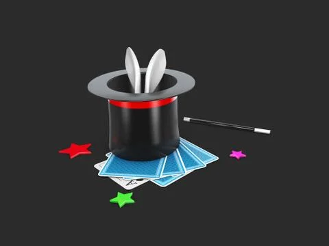 3d Illustration of Magic Hat With Shine. isolated black Stock Illustration