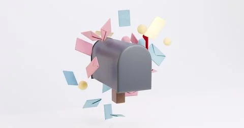 3D illustration of a mailbox surrounded by mailing envelopes Stock Illustration