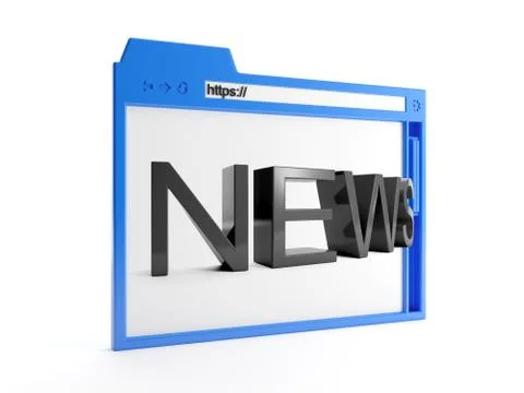 3d illustration: major browser window, and news. internet technology. Stock Illustration