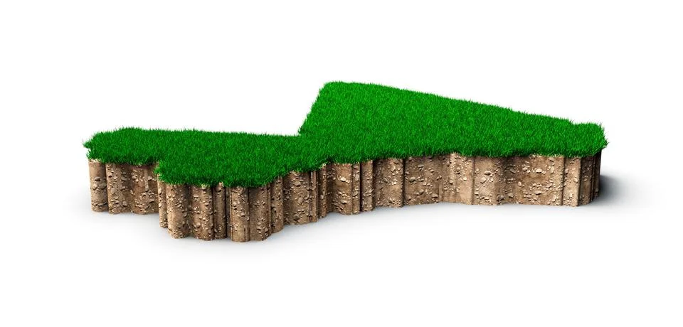 3d illustration of Mali Map soil land geology cross section with green grass and Stock Illustration