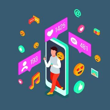 3D illustration of man using social media such as like, reaction, favourite.. Stock Illustration