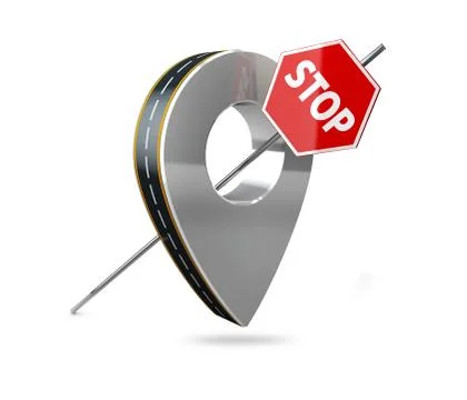3d Illustration of Map point with stop road sign Stock Illustration
