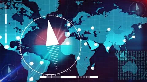 3d illustration of The map of the world with marked big cities on it. Digital Stock Illustration