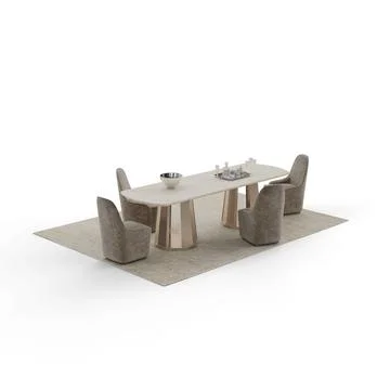 3D illustration of a marble table with chairs on a rug isolated on a white backg Stock Illustration