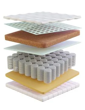 3d illustration mattress composition, inside, frame white fabric Stock Illustration
