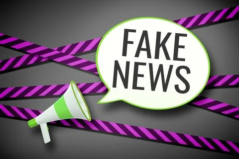 3D illustration of a megaphone and a speech bubble with the message fake Stock Illustration