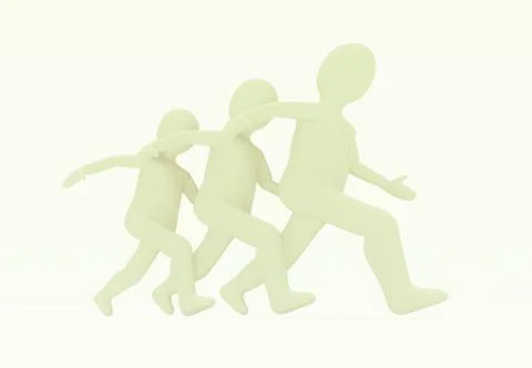 3d illustration of men is running, three men in a hurry on white background Ilustración de archivo