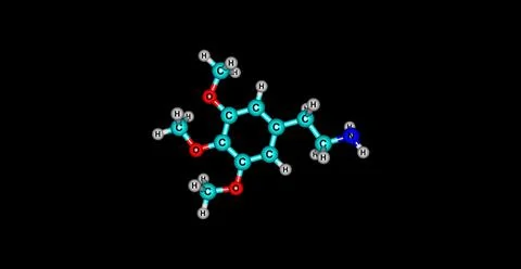 3D illustration of Mescaline molecular structure isolated on black Illustrazione stock