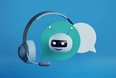 3d illustration with message, bot and headphones for concept design. Chat b.. Stock Illustration