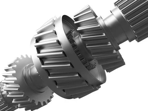 3d illustration of metal cogs on a gearwheel for transmitting torque when they Stock Illustration