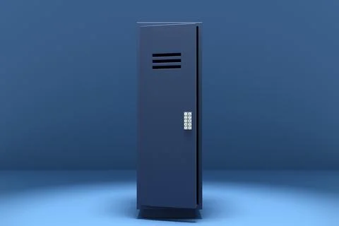 3d illustration of a metal safe with a code call on a blue background. Indivi Stock Illustration