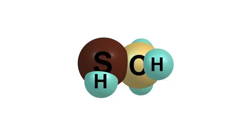 3D illustration of Methanethiol molecular structure isolated on white Stock Illustration