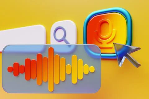 3d illustration, microphone button for audio search on the internet. Search b Illustrazione stock
