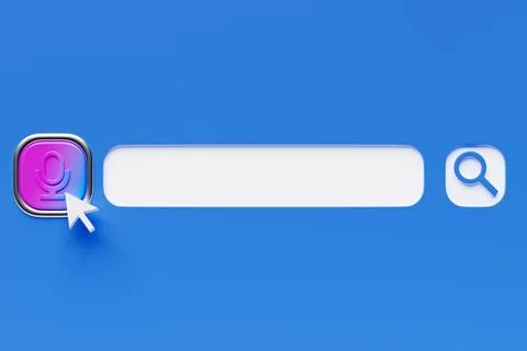 3d illustration, microphone button for audio search on the internet. Search b Stock-Illustration