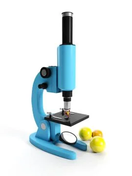 3d illustration: microscope and nuclear lattice. research discovery Stock Illustration