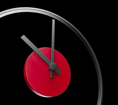 3D illustration of a minimal clock in red and black Stock Illustration